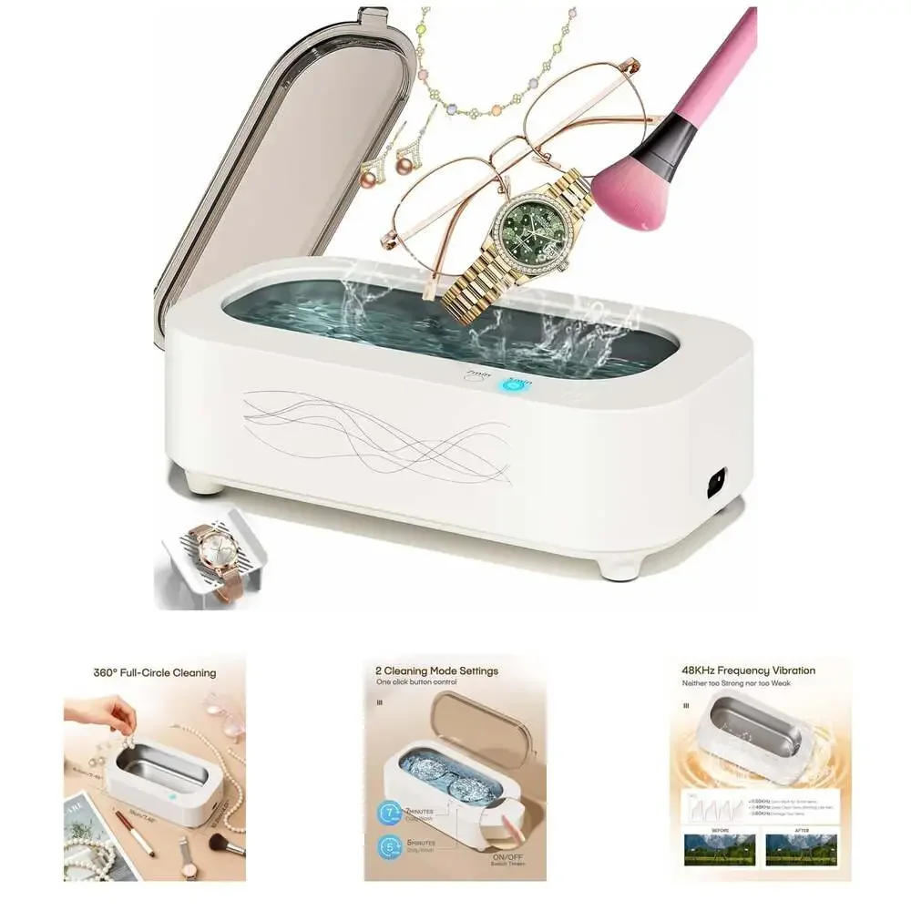 Ultrasonic Jewelry Cleaner 48Khz Stainless Steel 350Ml Deep Clean for Rings